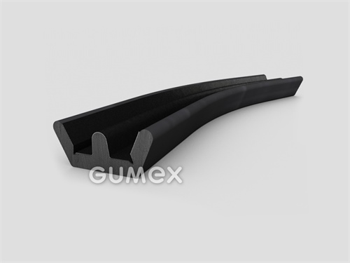 "W" Gummiprofil mit Samt, 13x31,5/5mm, Länge 5000mm, 70°ShA, EPDM, -40°C/+100°C, schwarz, 